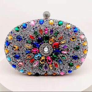 Silver Multi Crystal Clutch